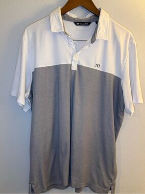 Travis Mathew White and Gray Colorblock Polo